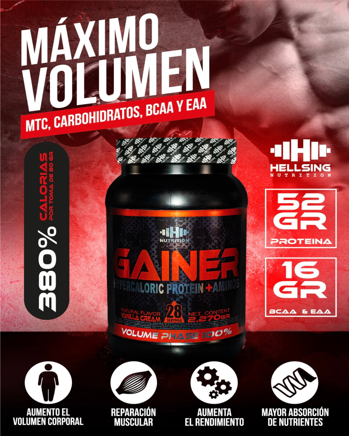 Proteina GAINER Hypercaloric Protein + Aminos (28 Servings)